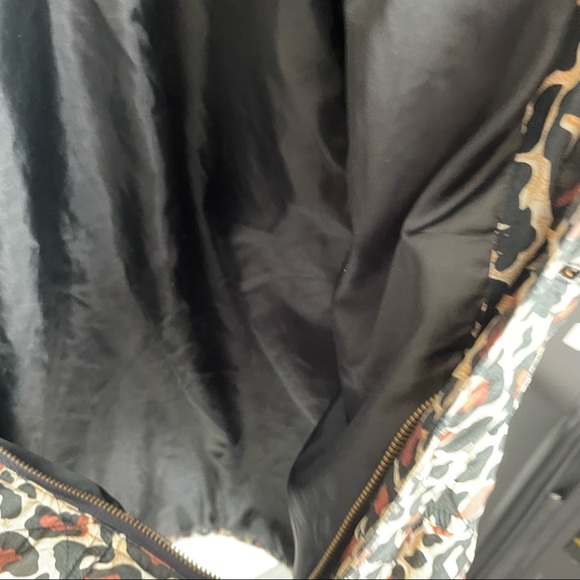 Euro Joy Zip Up Silk Blend Button Up Animal Print Jacket Collar Drawstring Med - Picture 13 of 14
